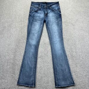 Fire & Rain Jeans Womens Size 7 Blue Soft Stretch Denim Bootcut Mid Rise Raw Hem